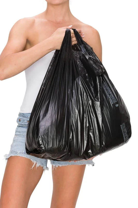 Jumbo Size Retail Black Plastic Bags with Handles, 18" X 8" X 27", Bulk, (400 Count), 18 mic (0.71 mil), Plain Black Embossed Plastic T-Shirt Bag, Desk Trash Bags, Plastic Grocery Bags, by HY - Image 1
