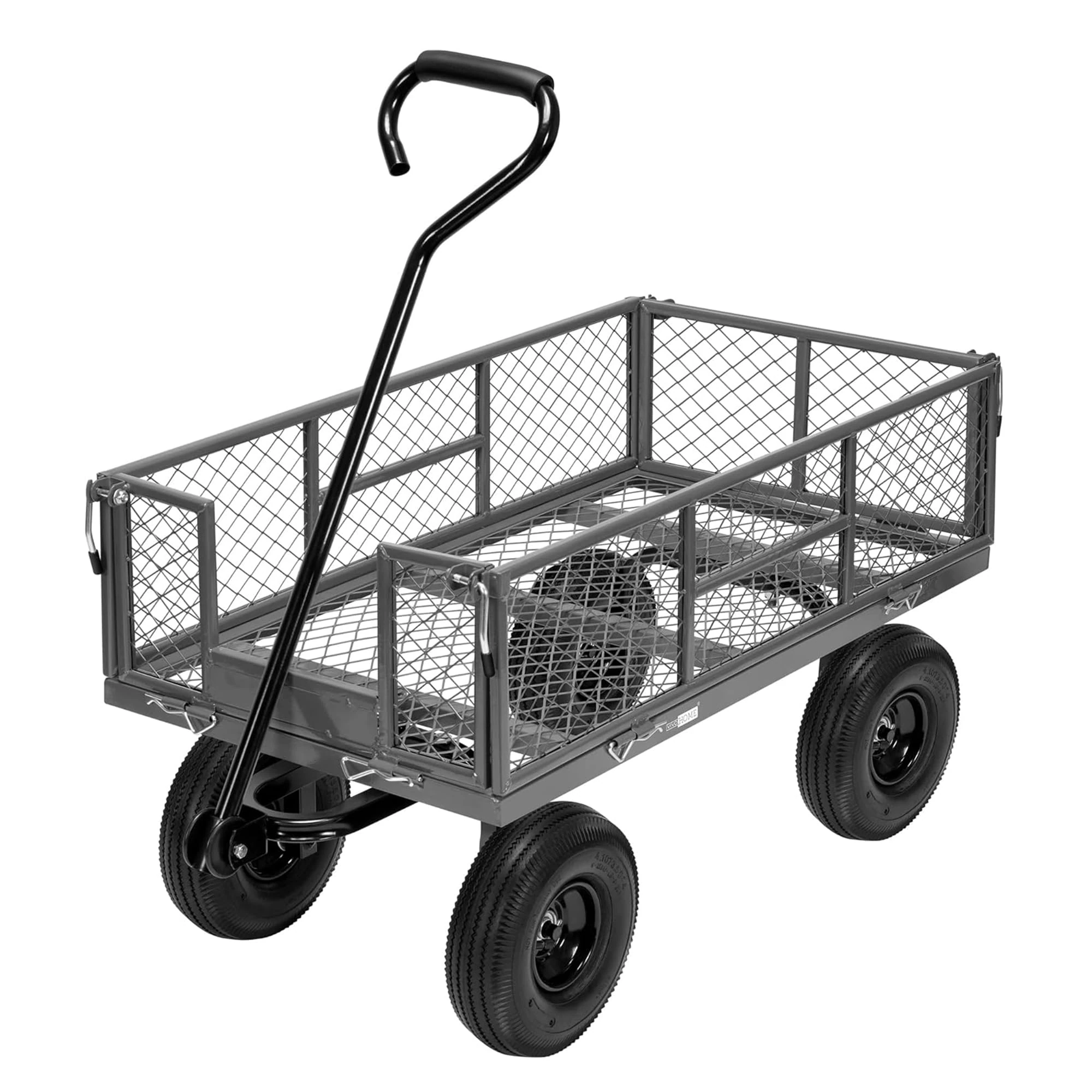 VIVOHOME Hand Trolley 400kg Capacity Durable Transport Cart with 10cm Pneumatic Tires and 180° Rotatable 80cm Handle Heavy Duty Metal Grids for Garden and Camping