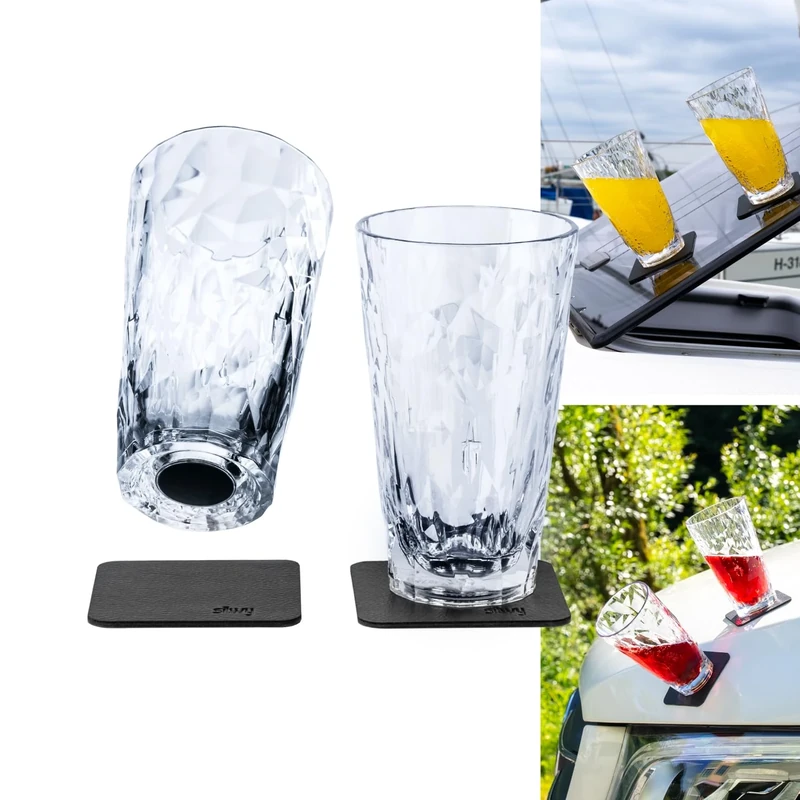 silwy Magnetic System, high-tech Plastic Glasses and Metal-Nano-Gel-Pads - Camping, Boat and Yacht Accessories (longdrink/0.3 l/Set of 2 /Clear)