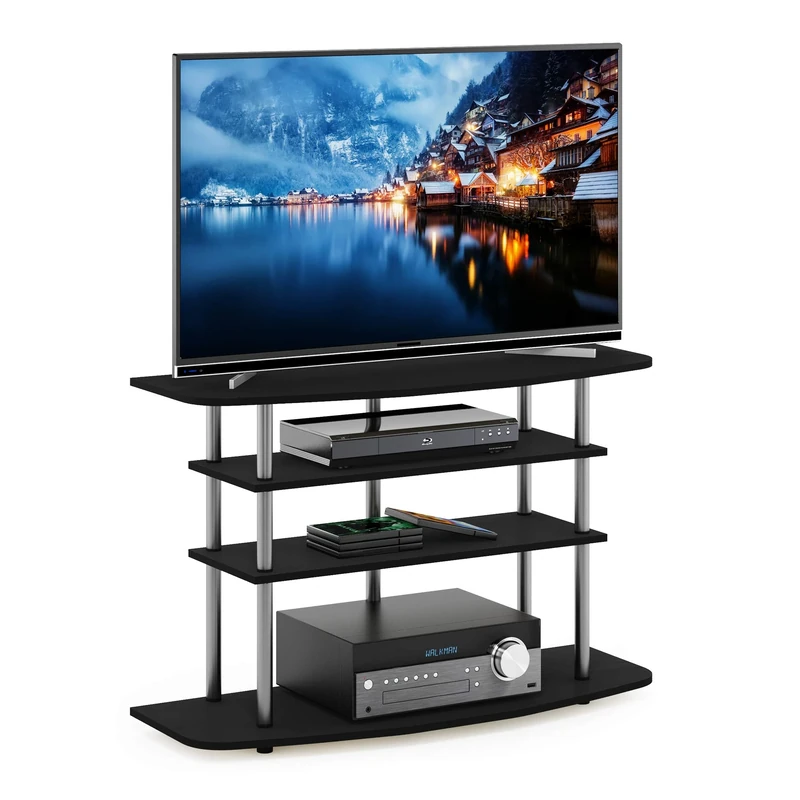 Furinno TURN-N-TUBE TV Stand, 4-Tier Entertainment Center, TV Console for TV up to 46 Inch, for Living Room, Bedroom, Black Oak