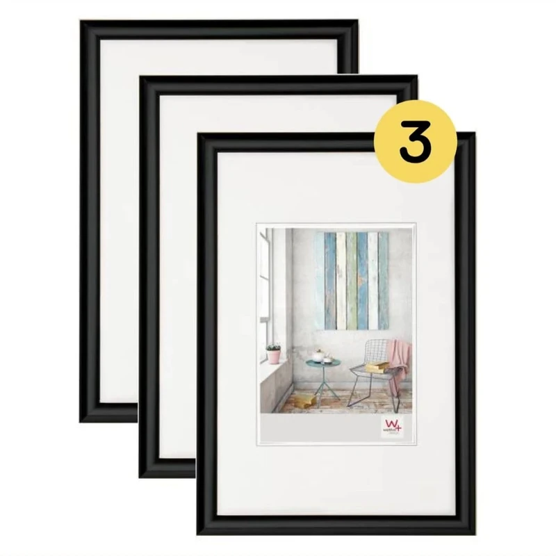 walther Design Picture Frame Black 40 x 60 cm 3-Pack, Trendstyle Plastic Frame KP460B3