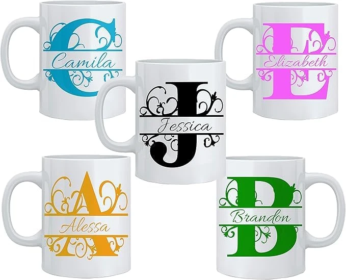 Personalised Mug with Name & Initial – Custom Printed Initial Ceramic Coffee Cup – Perfect for Tea, Birthday, Wedding, Anniversary, Mothers Day and Xmas Gift – Stylish Mug for Men, Women Mugs – 11oz