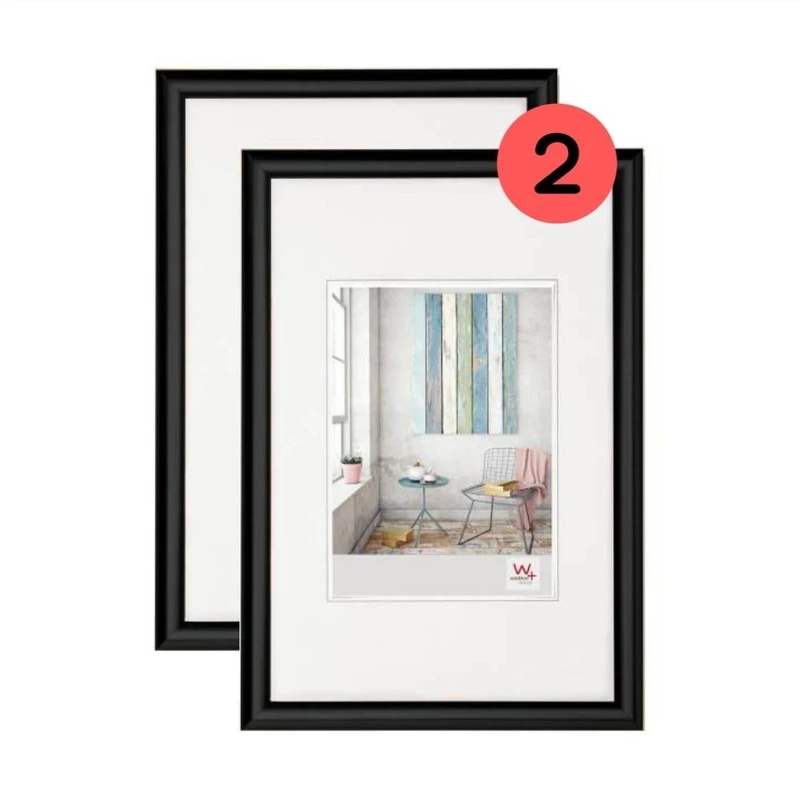 walther Design Picture Frame Black 40 x 60 cm Twin Pack, Trendstyle Plastic Frame KP460BD