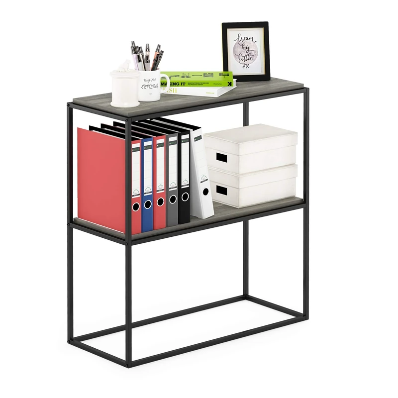 Furinno Moretti Modern Lifestyle Wide Stackable Shelf, 2-Tier, French Oak Grey