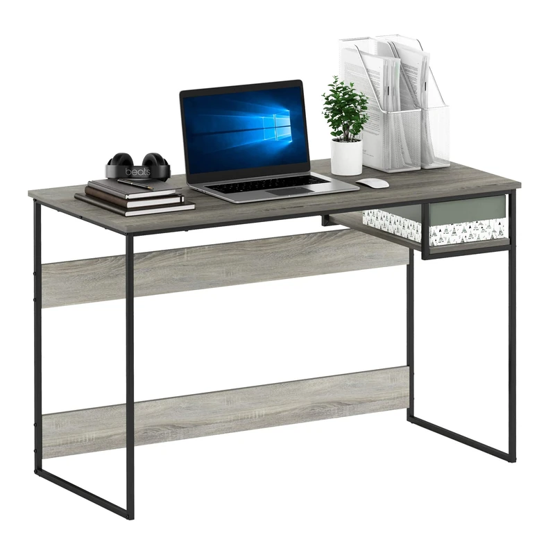 Furinno Moretti Modern Lifestyle Study Desk, Computer Desk, 114 cm (W), French Oak Grey