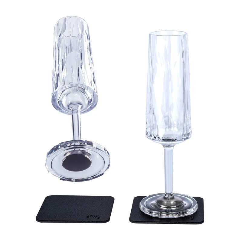 silwy Magnetic System, high-tech Plastic Glasses and Metal-Nano-Gel-Pads - Camping, Boat and Yacht Accessories (Prosecco/0.15 l/Set of 2 /Clear)