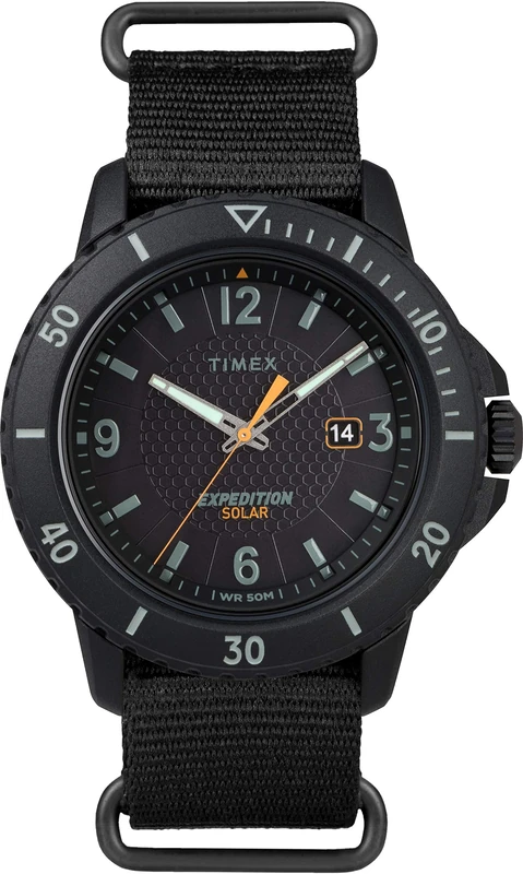 Timex Expedition Gallatin Solar 44 Mm Men Slip-Thru Black Nylon Strap Watch TW2U30300