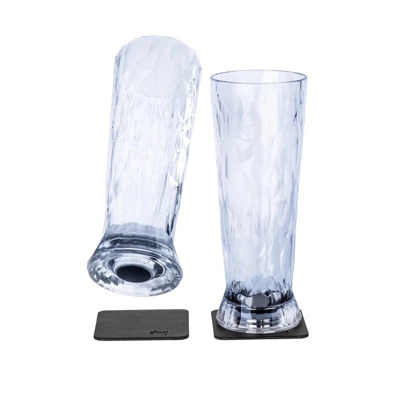 silwy Magnetic System, high-tech Plastic Glasses and Metal-Nano-Gel-Pads - Non-Slip, Camping, Boat and Yacht Accessories (Beer/0.5 l/Set of 2 /Clear)