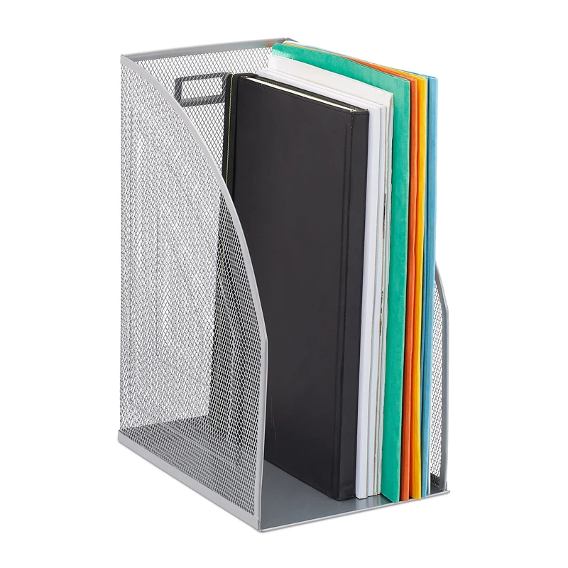 Relaxdays File Organiser, Standing, Mesh Design, Office & Home, H x W x D: 32 x 16 x 24.5 cm, Metal, Silver Colour