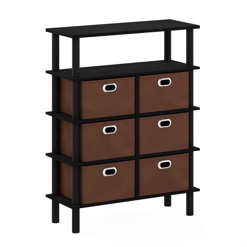 Furinno FRANS Entryway Table, 4-Tier Toolless Assembly Console Table with Drawer Storage Bins, Open Shelf Sofa Table, Side Table, for Living Room, Home Office, Entryway, Black Oak/Black/Brown - Image 1