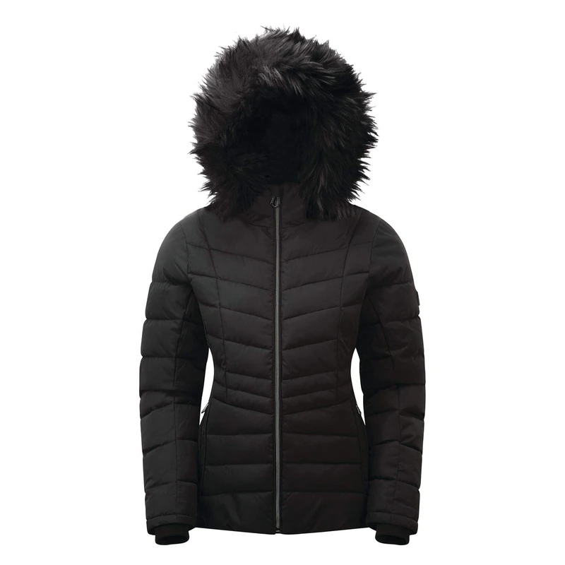 Dare 2b Women's Glamorize II Veste de ski isolante, imperméable respirante avec Capuche détachable et Jupe par-Neige Jackets Waterproof Insulated, Black, FR : S (Taille Fabricant : 10)