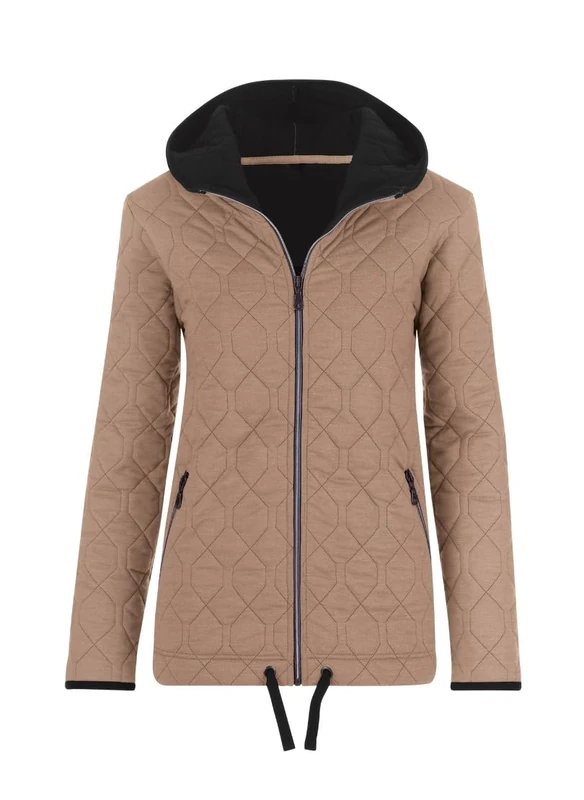 Trigema Women's Quilted Jacket with Hood Made of Sweat Quality, Nougat Melange, S