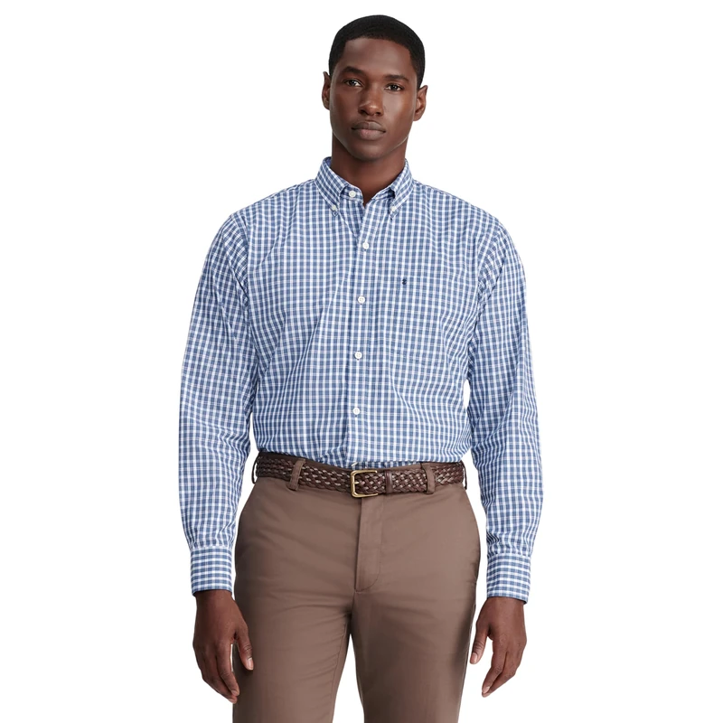 Izod Men's Performance Comfort Long Sleeve Plaid Button Shirt, Estate Blue Bw301, XL