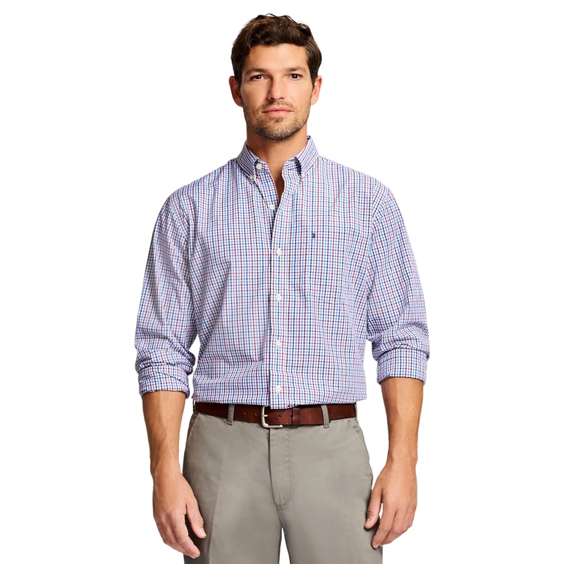 Izod Men's Performance Comfort Long Sleeve Plaid Button Shirt, Biking Red Bw001, XXL - Image 1