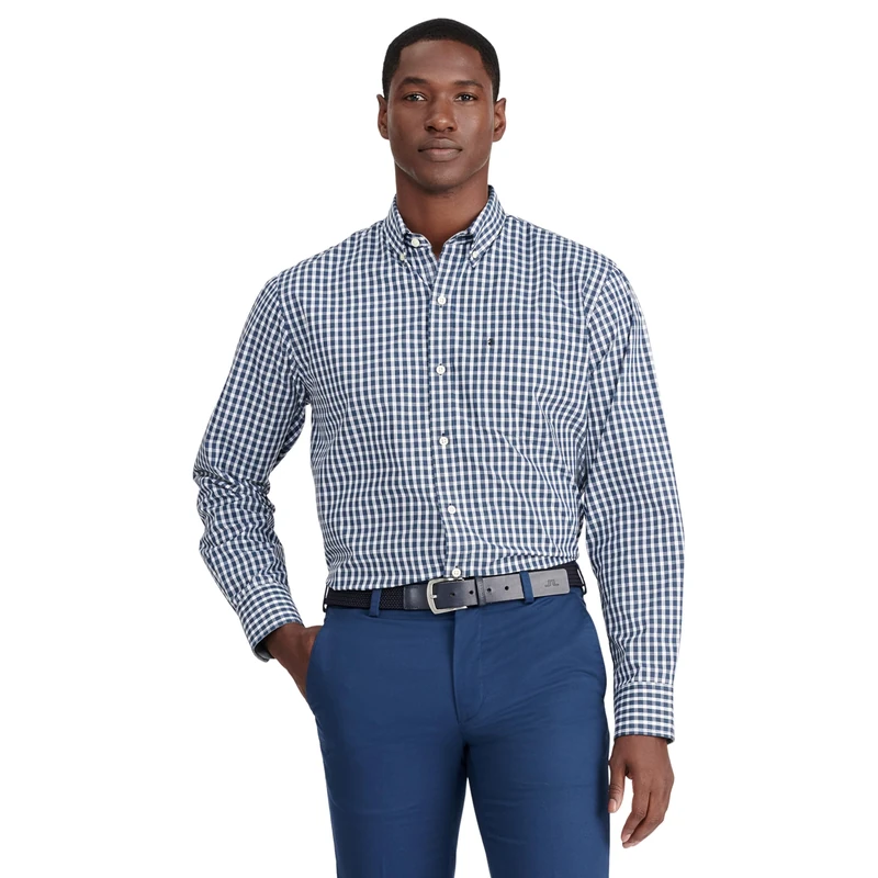 Izod Men's Performance Comfort Long Sleeve Plaid Button Down, Black Bw301, S - Image 1