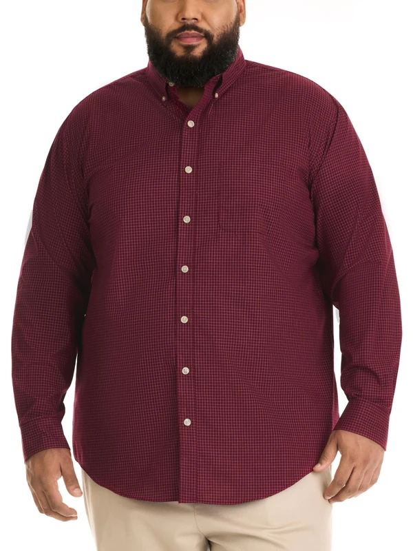 Van Heusen Men's Big and Tall Wrinkle Free Long Sleeve Button Down Shirt, Port Red, XXL