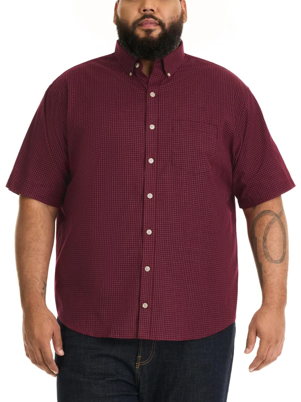 Van Heusen Men's Big and Tall Wrinkle Free Short Sleeve Button Down Check Shirt, Port Red Minicheck, XXXL Tall - Image 1