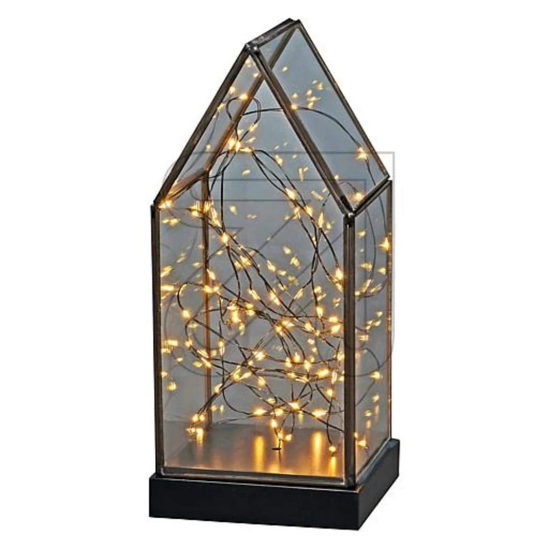 Konstsmide LED Glass Lantern, Wood Metal, Black