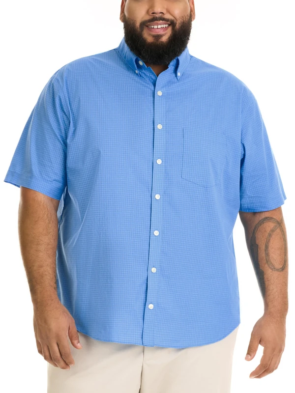 Van Heusen Men's Big and Tall Wrinkle Free Short Sleeve Button Down Check Shirt, Riviera Blue Minicheck, XXL - Image 1