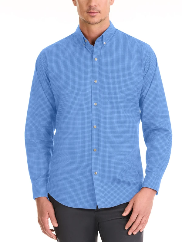 Van Heusen Men's Wrinkle Free Long Sleeve Button Down Shirt, Riviera Blue, Large