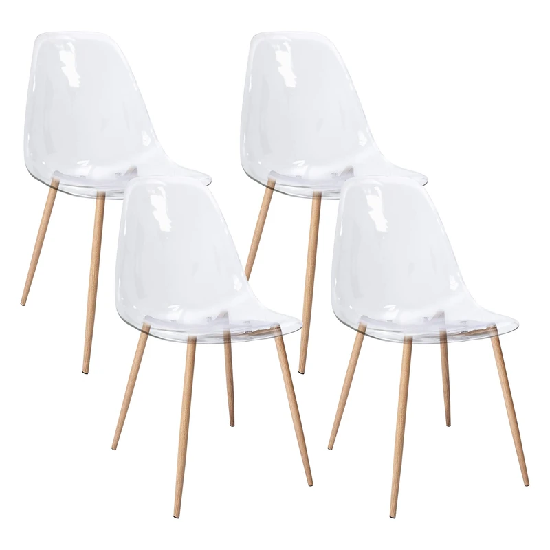CangLong Acrylic Ghost Crystal Clear Seat,Modern Plastic Shell Accent Side Chairs for Kitchen, Dining, Living, Guest, Bed Room, Set of 4, Transparent 4