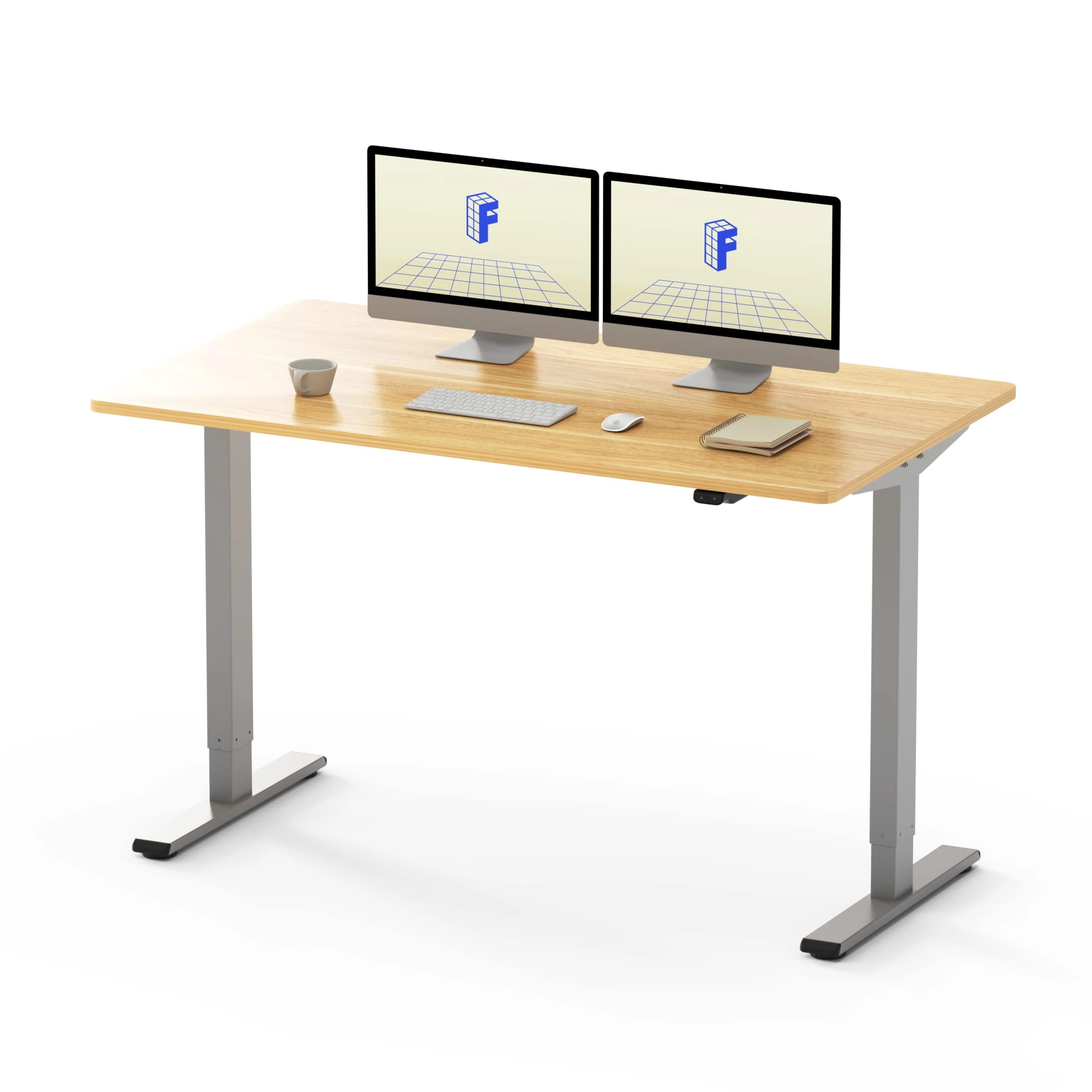 FLEXISPOT Electric Standing Desk Height Adjustable Sit Stand Up Desk for Home Office with Backpack Hook and Memory Smart Panel (140 * 80cm, Silver Frame+Maple Desktop)