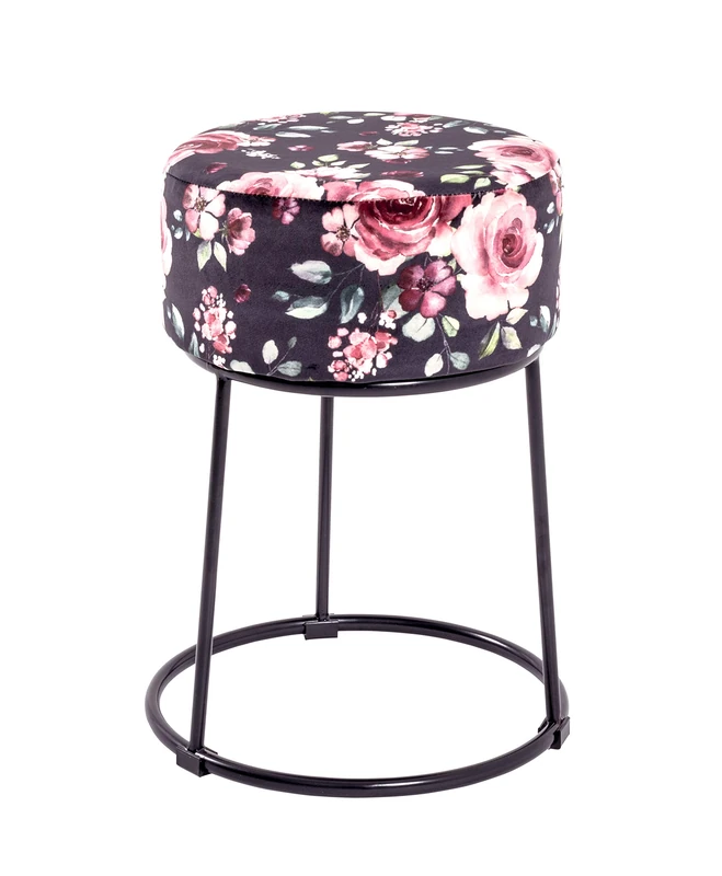 HAKU Möbel Stool Motif, Black, Mdf, Metal, Fabric - Size: H 46 cm X Ø 30 cm, Style: Art Deco