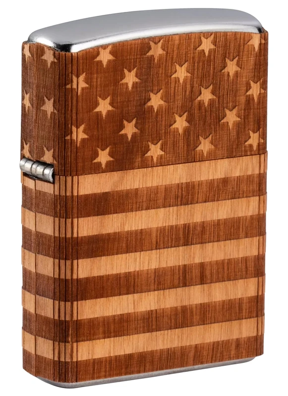 Zippo Windproof Lighter, Woodchuck Wrap American Flag Design – Street Chrome, Emblem Attached – Refillable, Reusable, Windproof Design – Comes in Gift Box – Made in USA - Image 1