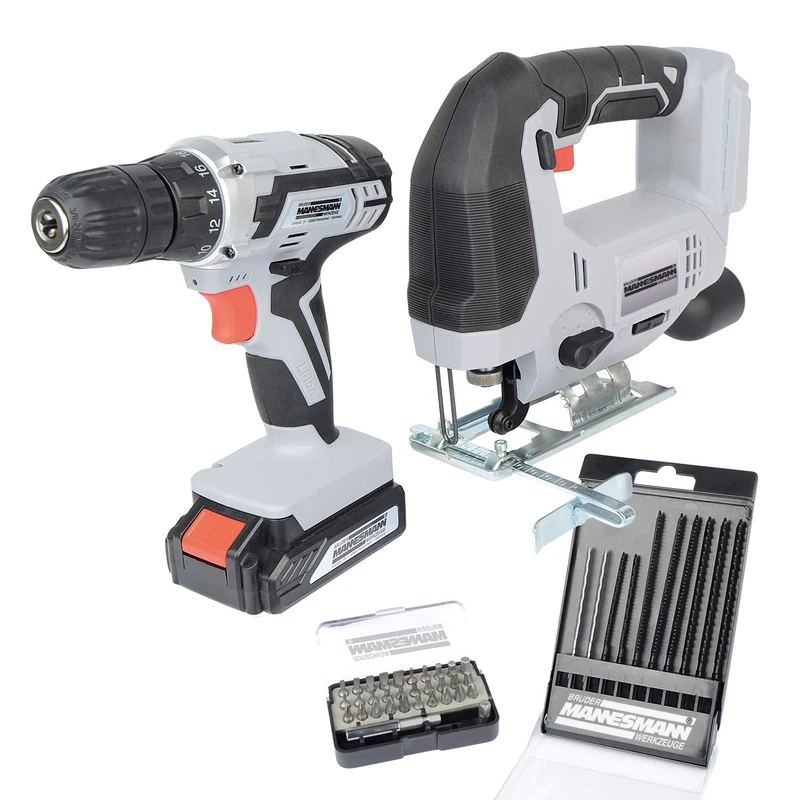 Brüder Mannesmann M17805 Cordless Combination Tool Set, 20 Volt, Drill Driver and Jigsaw