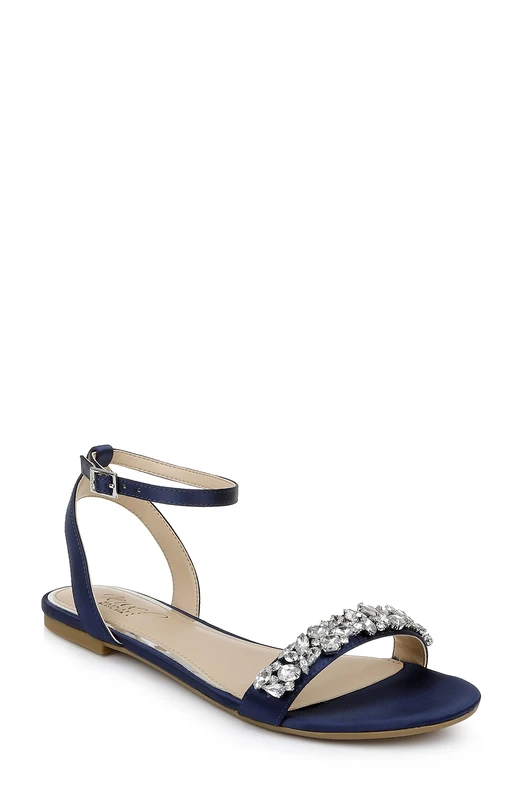 Jewel Badgley Mischka Women's Ohara Flat Sandal, Navy, 6 UK