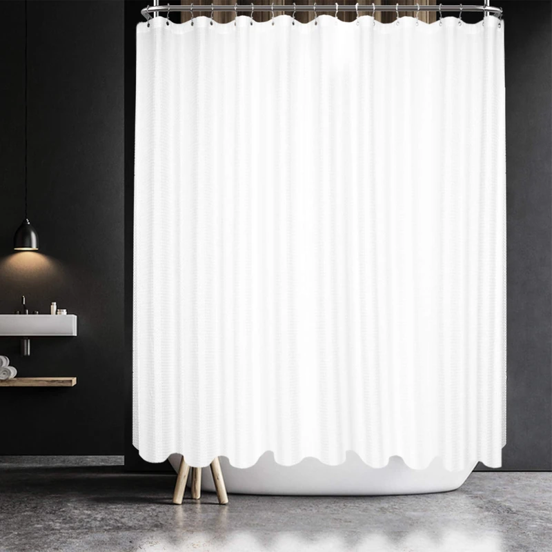 Barossa Design Shower Curtain for Freestanding Bathtubs (All-Around Design), Waffle Texture, Heavy Fabric Against Puffing, Washable, Water-Repellent, with 36 Hooks, White, 457.2 x 165.1 cm