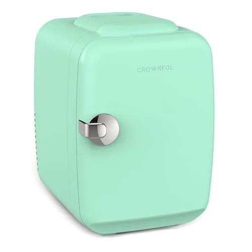 CROWNFUL Mini Fridge, 4 Liter/6 Can Portable Cooler and Warmer Personal Fridge for Skin Care, Cosmetics, Food, Great for Bedroom, Office, Car, Dorm, ETL Listed (Green)