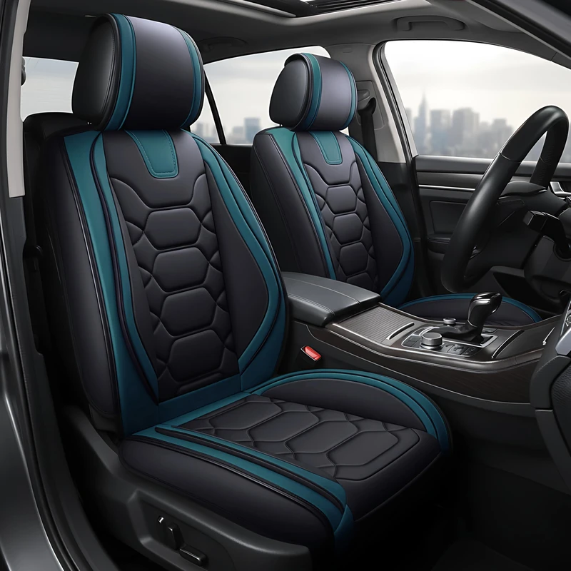 OASIS AUTO Car Seat Covers Accessories Full Set Premium Nappa Leather Cushion Protector Universal Fit for Most Cars SUV Pick-up Truck, Automotive Vehicle Auto Interior Décor (OS-004 Teal Blue) - Image 1