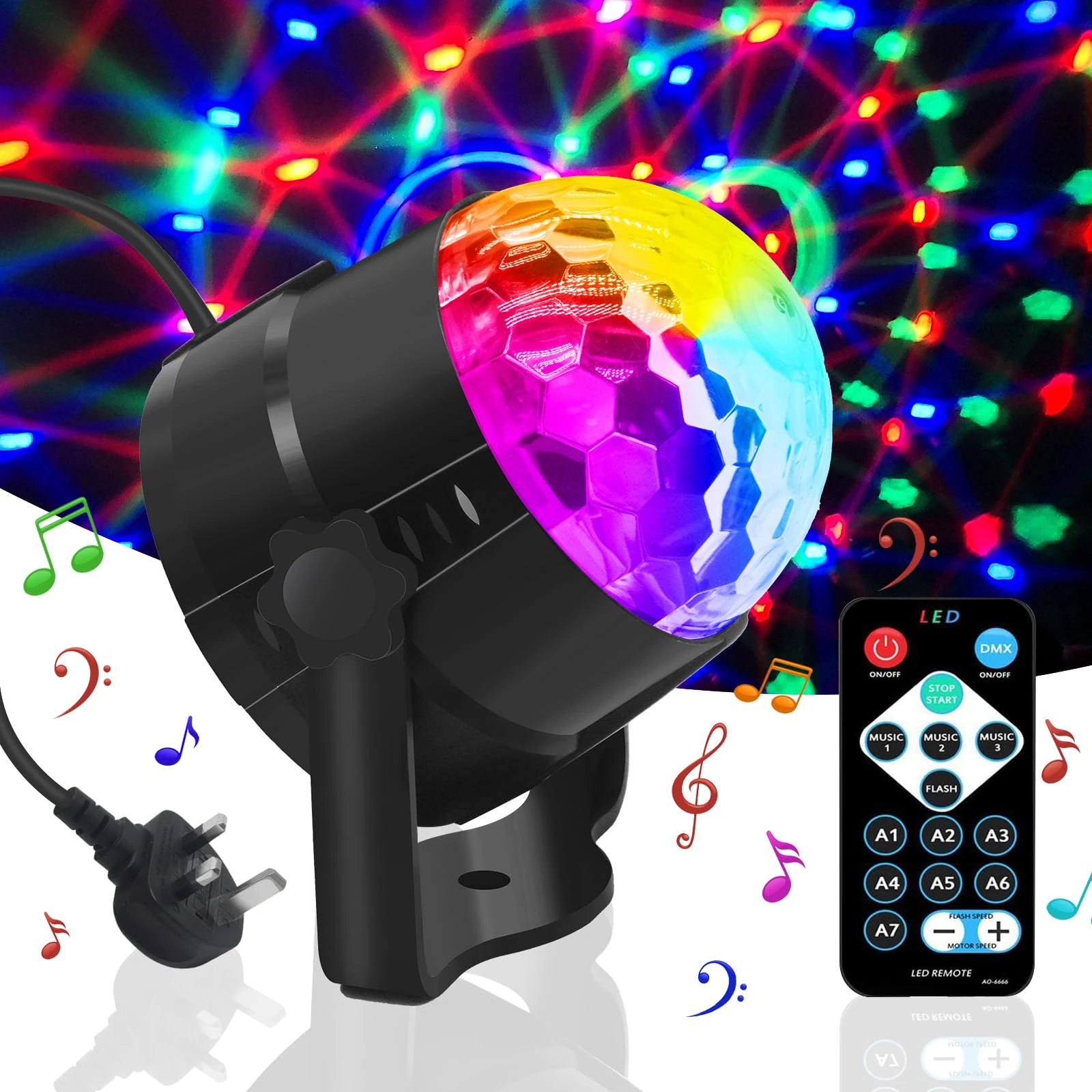 Disco Lights, Jsdoin 360°Rotation Sound Activated Disco Ball Lights with Remote Control, Party Light for Kids Halloween Xmas Birthday Disco Parties Lighting, Dance Karaoke Decorating