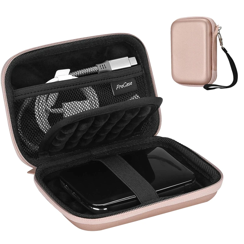 ProCase Portable External Hard Drive Case 2.5 Inch, for HDD SSD My Passport Seagate Backup Western Digital WD Elements Toshiba Hitachi Samsung Canvio Basics 500G 1TB 2TB 3TB 4TB -Rosegold