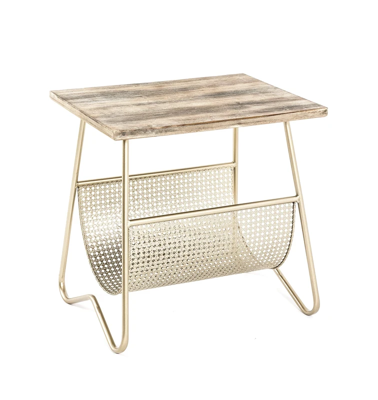 HAKU Möbel End Table Gold, Nature, Mdf, Metal - Size: W 50 cm X H 51 cm X D 40 cm, Style: Art Deco
