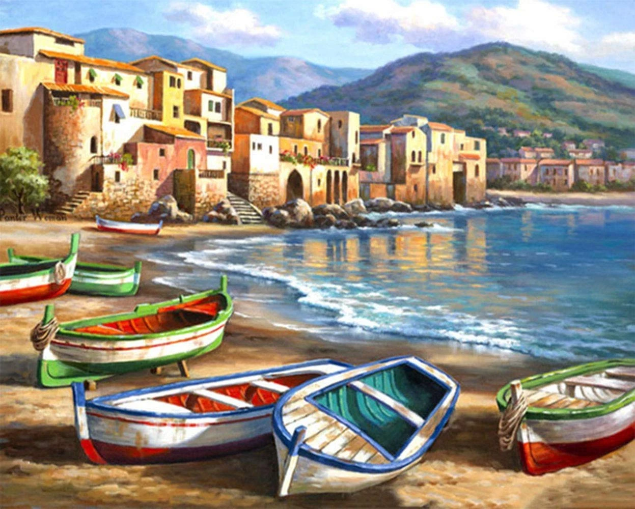 Kaieteur Painting by Numbers for Adult, DIY Canvas Oil Painting Kit for Kids with Paint Brushes Acrylic Pigment Drawing Paintwork 16x20inch Without Frame(Boat)