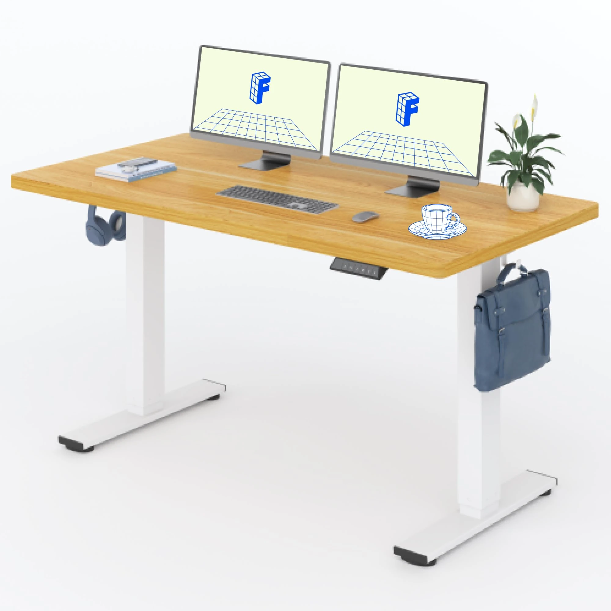 Flexispot EG1 Electric Height Adjustable Desk, FSC-Certified, 2-Way Telescope, Ergonomic Sitting/Standing Desk with Table Top (140 x 80 cm, White Frame, Maple)