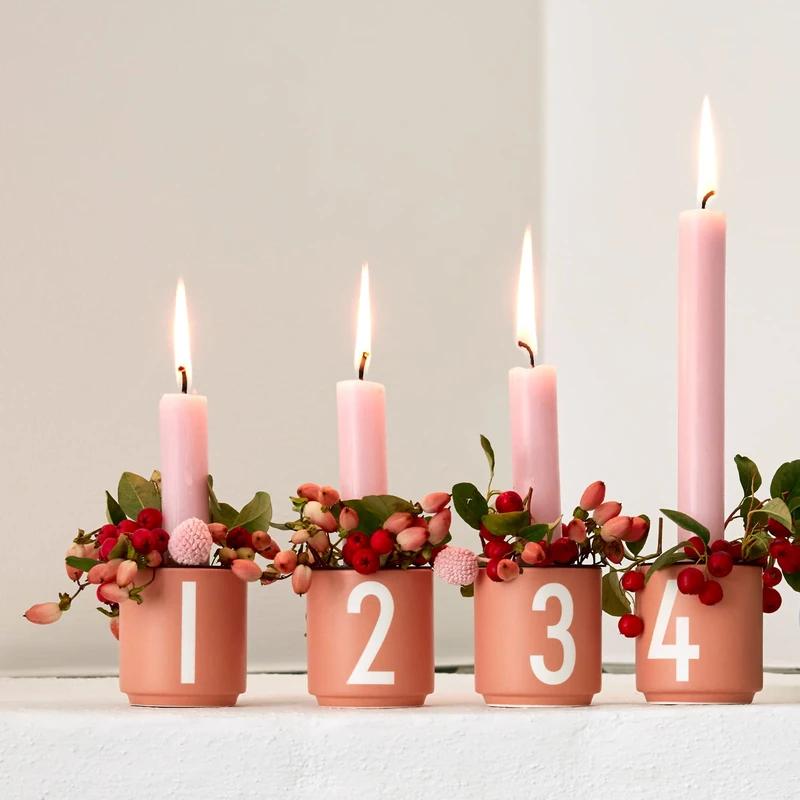 Design Letters Advent Candle Holder Cup Set of 4 | Candle Holder Cups Perfect for Advent Decoration, Christmas Decoration, Home Decoration | Advent Candle Holder in Porcelain with Engraved Letters
