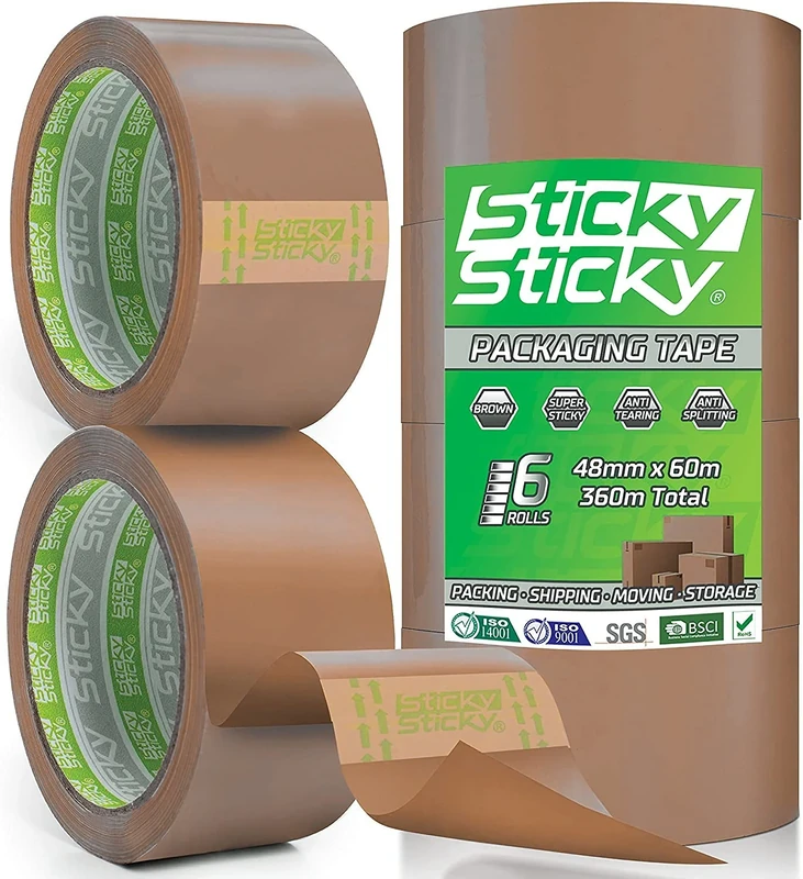 Sticky Sticky 6-Roll Brown Packing Tape 48MM x 60M - Weather Resistant