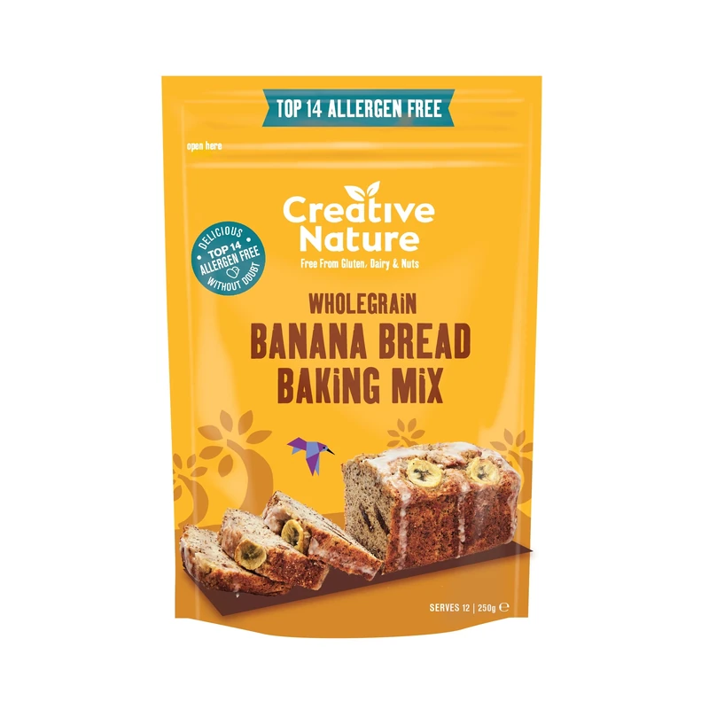 Creative Nature Gluten Free Cake Mix | Banana Bread | Top 14 Allergens Free Baking Mix | Gluten Free, Nut Free, Dairy Free & 100% Allergen Free | 250g