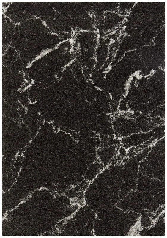 Mint Rugs Mayrin High Pile Living Room Rug Soft Fluffy Long Pile Shaggy Flokati Modern Design in Marble Look for Children's Room Bedroom Kitchen Hallway Black Cream 120 x 170 cm, Polypropylene