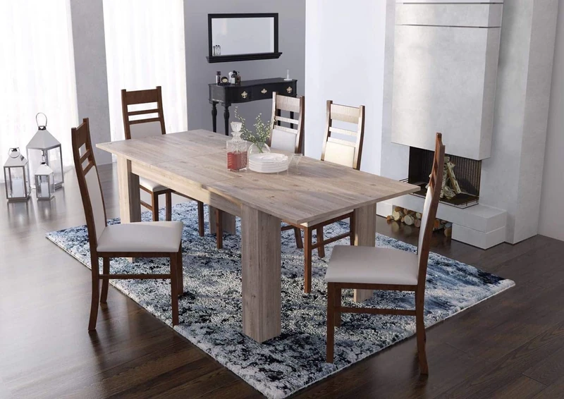 Dmora - Extensible dining room table, Extendable console, Modern table with extension, 140 / 200x88h75 cm, Oak color