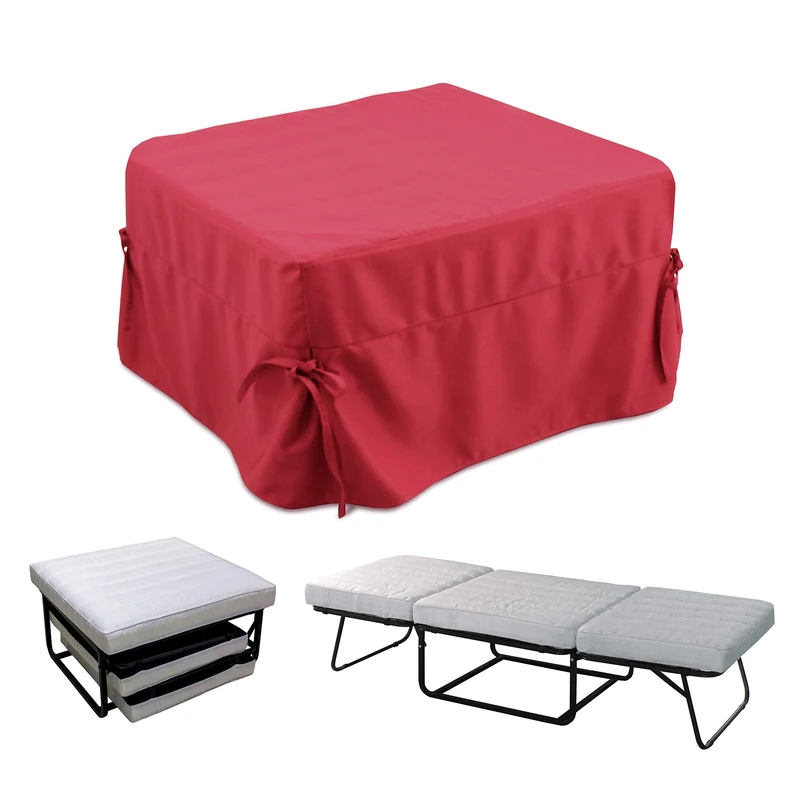 Talamo Italia - Puof convertible into a single bed, Made in Italy, Folding bed, Pouf in removable, space-saving fabric for living room, cm 78x78 / 195h45, Red