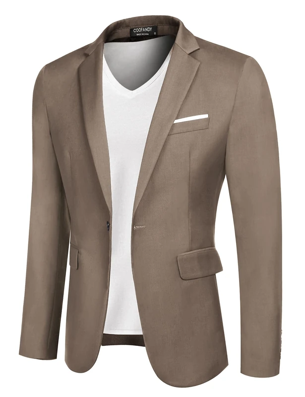 Coofandy Men's Blazer Casual Sport Coats Slim Fit One Button Suit Jacket Lightweight Sports Jacket, Khaki, M - Image 1