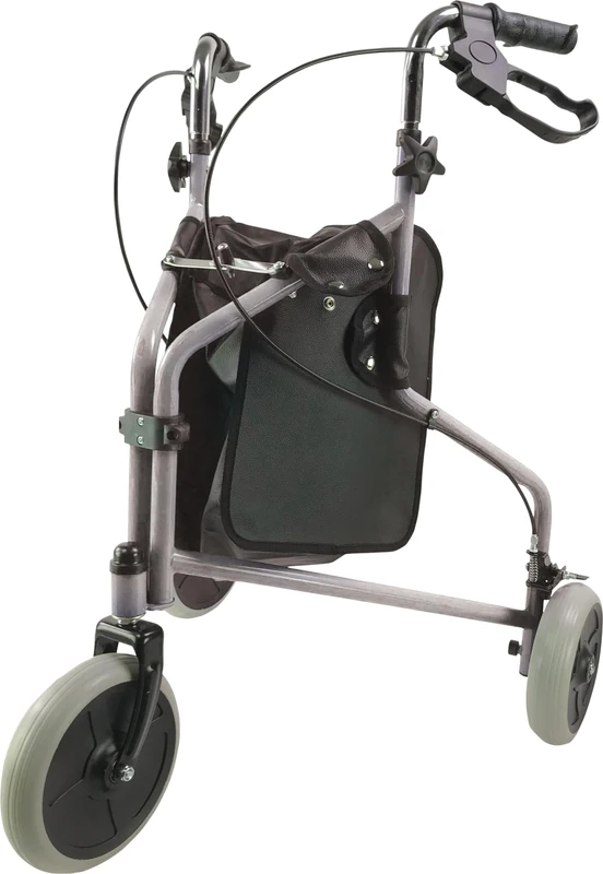 Aidapt Three Wheeled Steel Tri-Walker – Silver, Foldable, Height Adjustable, Loop Brakes, Puncture Proof Tyres for Indoor and Outdoor Use