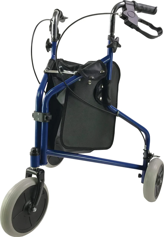 Aidapt Three Wheeled Steel Tri-Walker – Silver, Foldable, Height Adjustable, Loop Brakes, Puncture Proof Tyres for Indoor and Outdoor Use