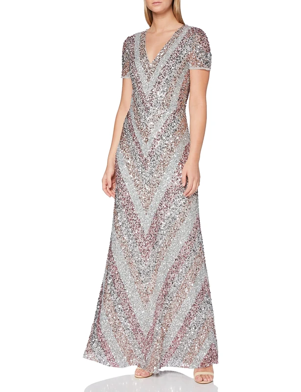 Maya Deluxe Women's Maya Multi Stripe Fully Embellished Maxi Dress Bridesmaid, 8