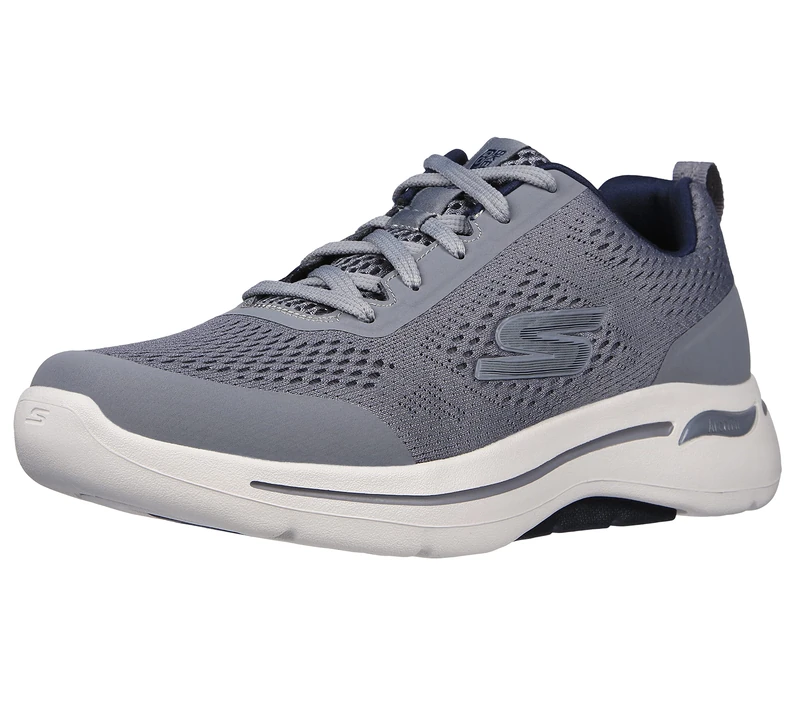 Skechers D'lux Walker Men's Commuter Sneaker, Grey/Navy Blue, 10.5 X-Wide - Image 1