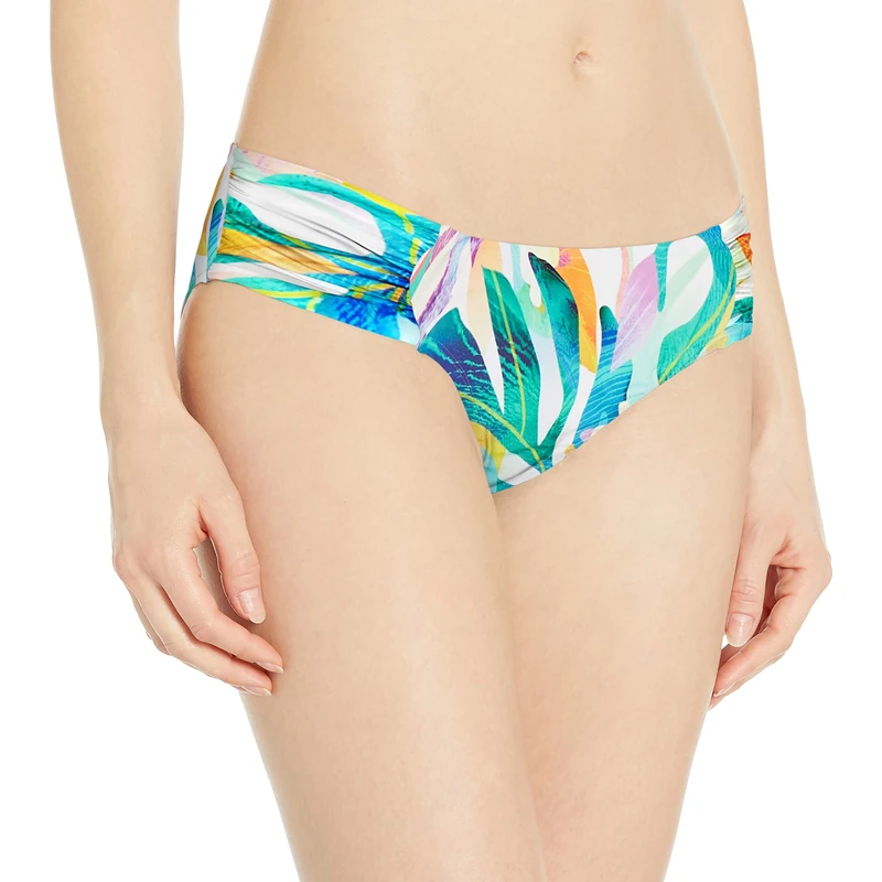 La Blanca Women's Side Shirred Hipster Bikini Swimsuit Bottom, Multi//Wild Tropic, 14